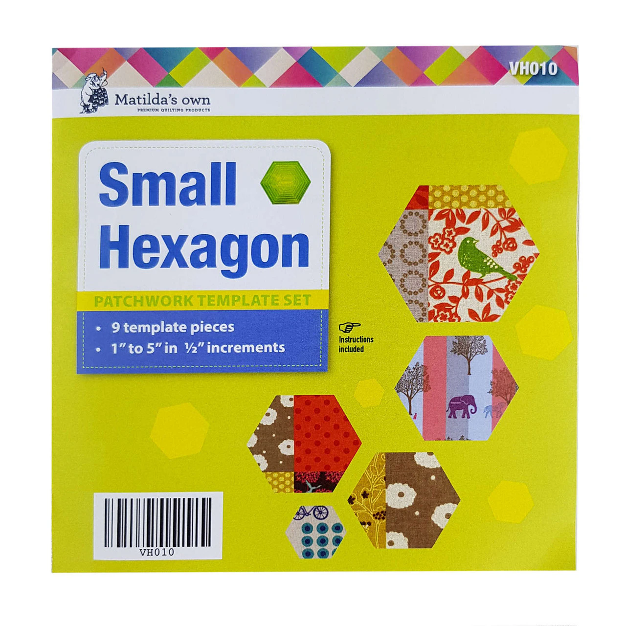 Matildas Own Small Hexagon Patchwork Template Set 1" to 5"