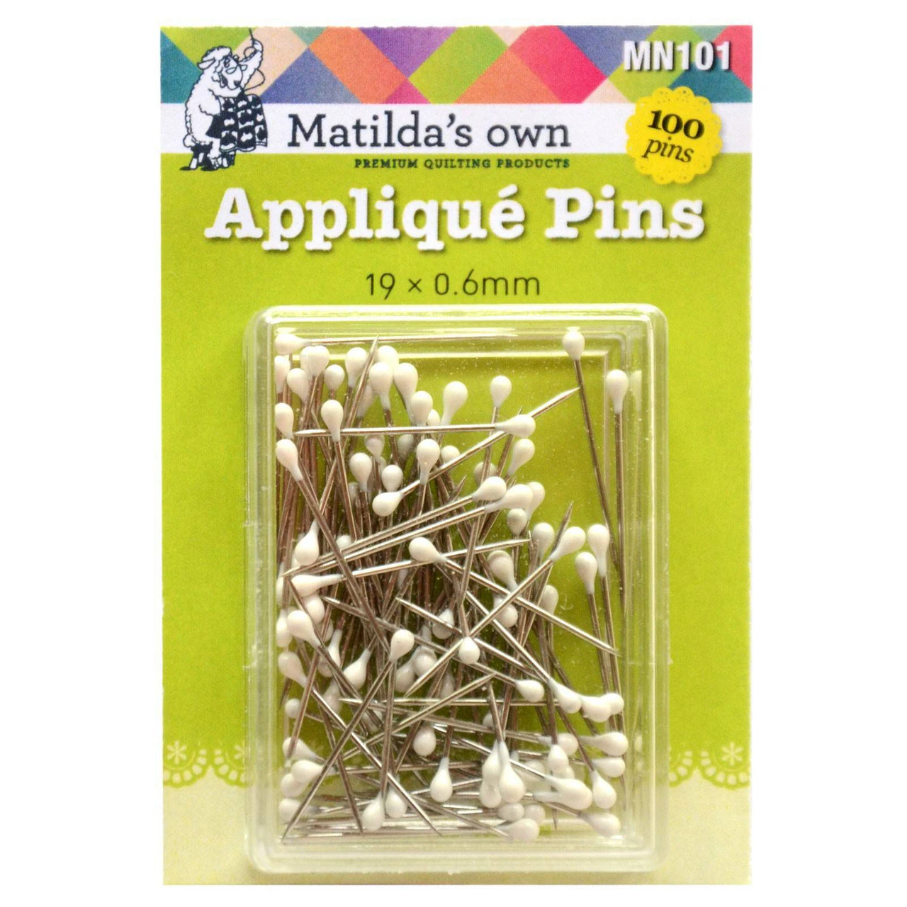 Matildas Own Applique Pins 100 Pins 19mm x 0.6mm