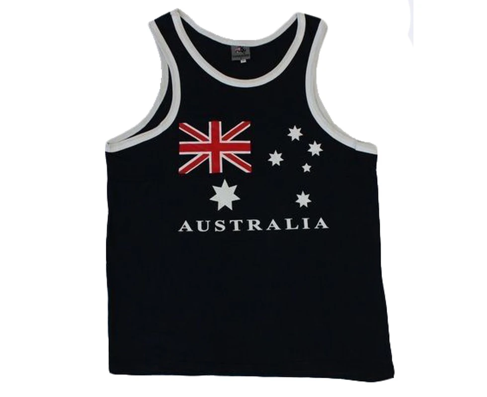 Men's Singlet T-Shirt Australia Souvenir Cotton - Green & Gold / Flag [Design: Navy & White]