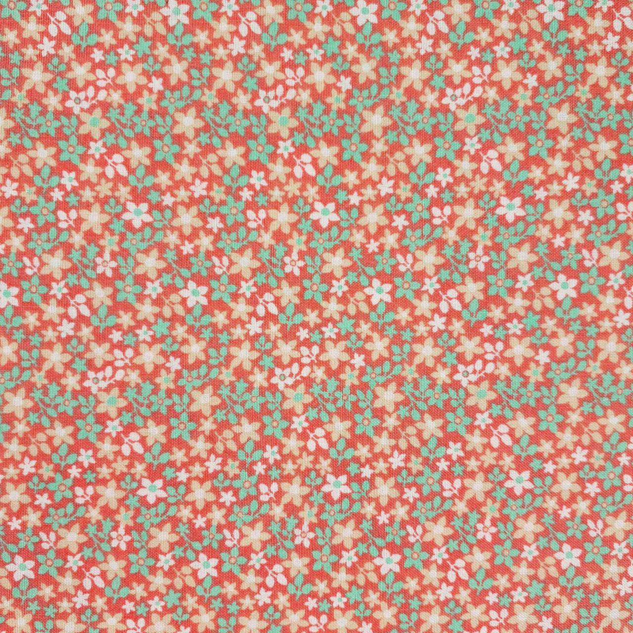 Fabric Flowers - Pinky Red Green White 1.95 x Metres Quilting Sewing