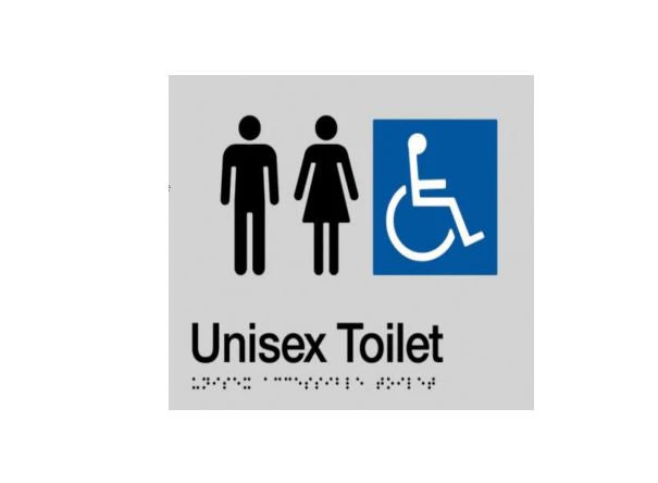 Dolphy UV Protected PVC Unisex Accessible Toilet Braille Sign 180x210x3mm - Silver