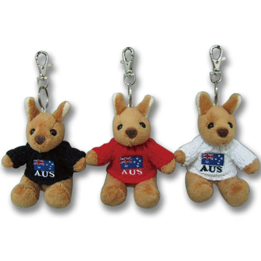 Australian Souvenirs Keyring Kangaroo Koala Plush Toy chain Handbag Aussie Gift - Set of 3 Kangaroo Keyring - 1x