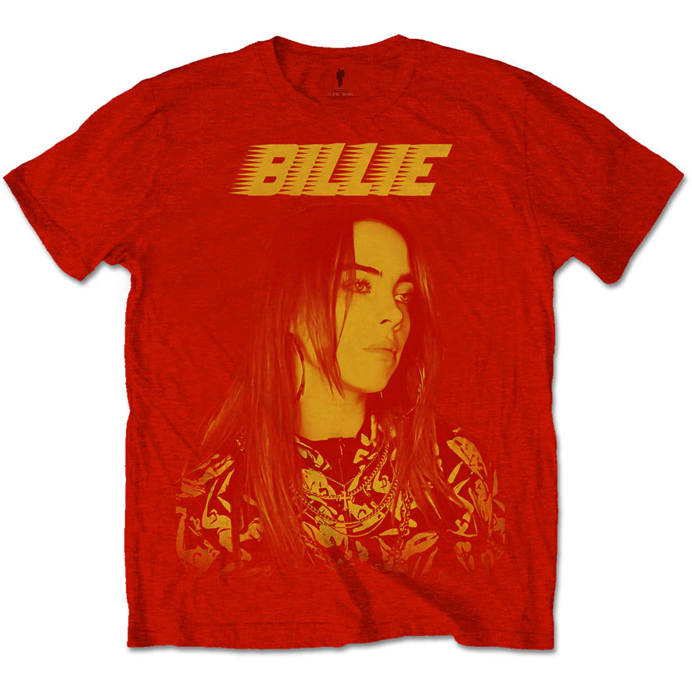 Official Billie Eilish T Shirt Racer Logo Jumbo  Unisex - Red