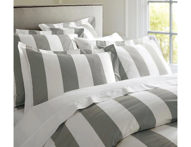 Oxford Stripe Quilt Cover Set Double - Charcoal