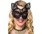 Black Cat Luxury Velvet Sheer Lace Masquerade Mask By Elevate Costumes - New