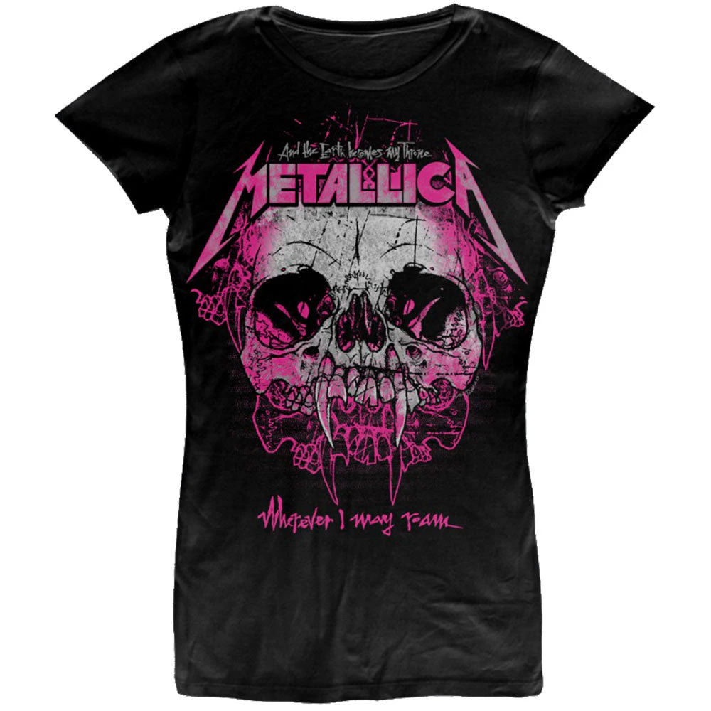 Metallica T Shirt Wherever I May Roam Band Logo Official Womens Skinny Fit - Black