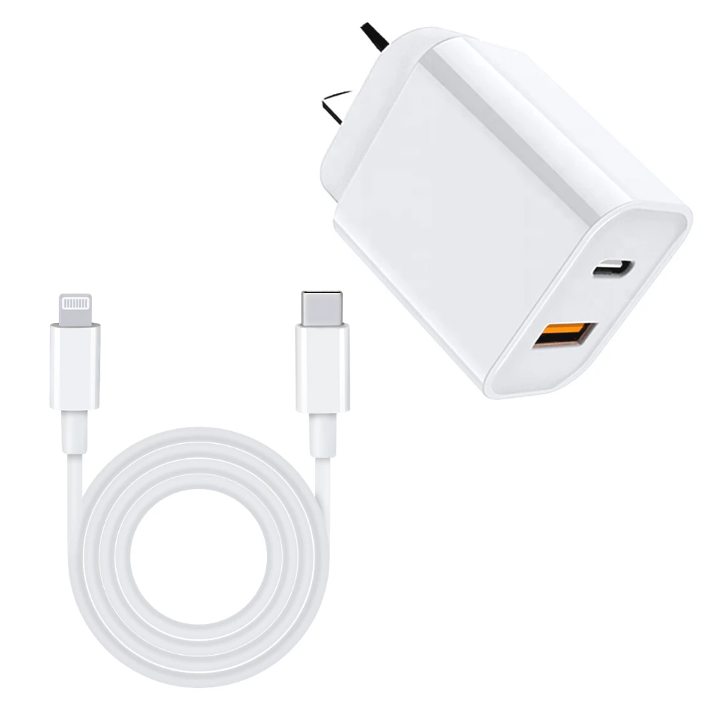 TechFlo 18W PD Wall Adapter Fast Charger & MFI Certified Cable for Apple iPhone