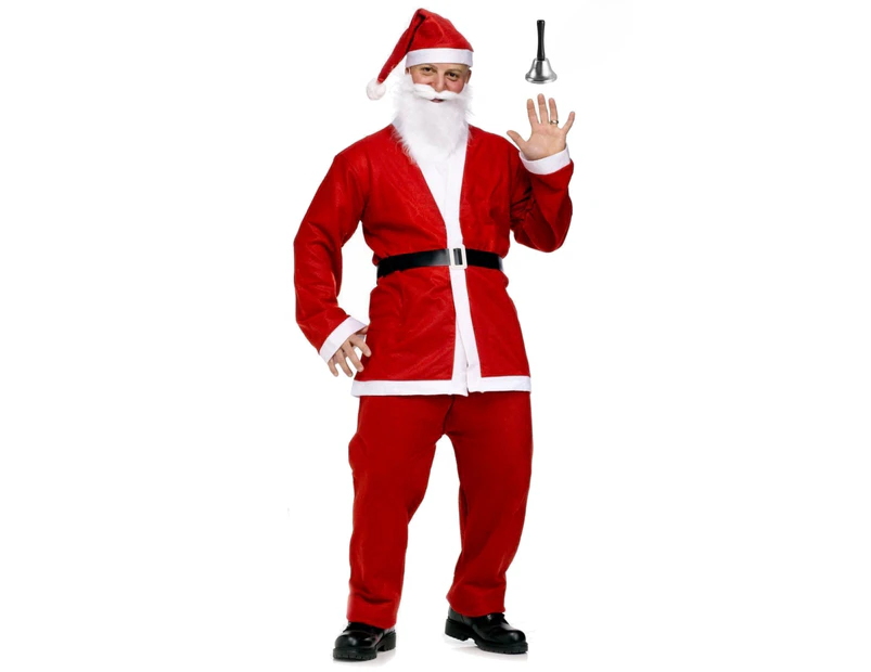 ADULT SANTA CLAUS COSTUME w Bell Suit Father Xmas Party Father Christmas