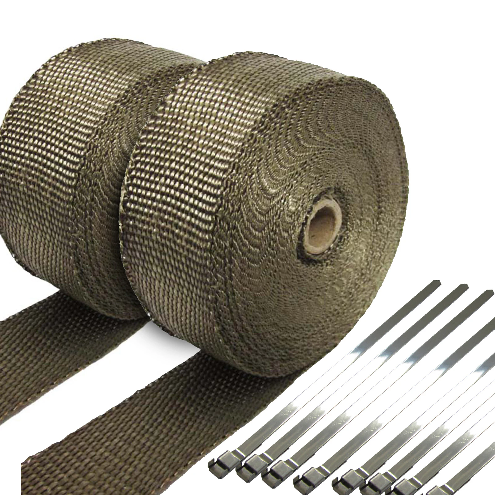 2 X ROLLS TITANIUM EXHAUST HEAT HEADER WRAP 2000F 50mm X 15m STAINLESS TIES