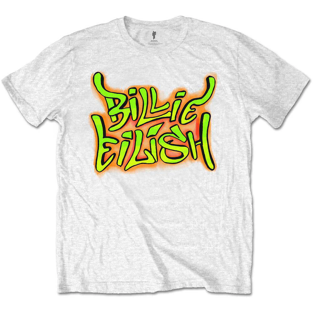 Billie Eilish Kids T Shirt Graffiti Logo  Official  (Ages 5-14 Yrs) - White