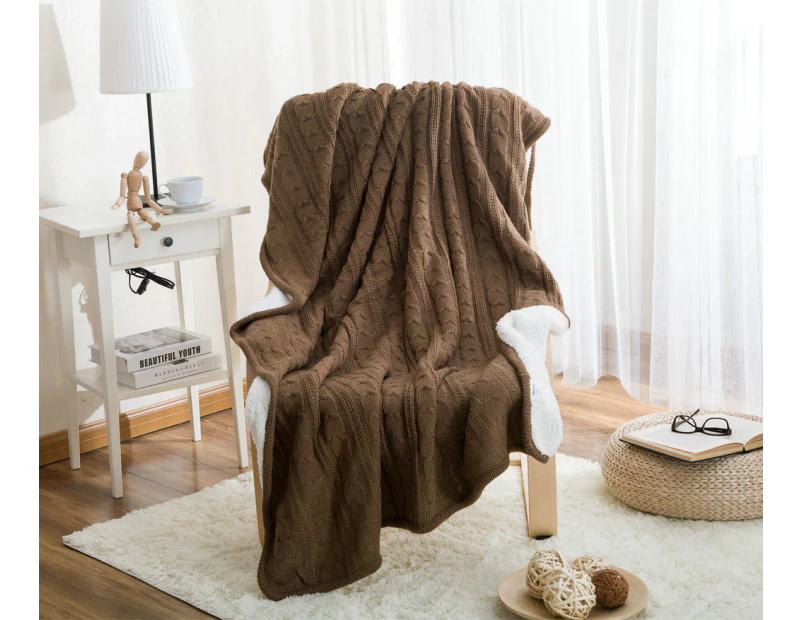 Knitted  Acrylic Sherpa Large Blanket Plush Throw Rug 180x120cm Brown