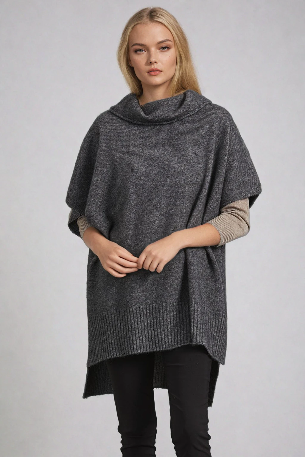 Mcdonald Women's Pewter Possum Merino Step Hem Poncho