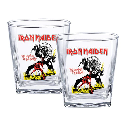 Iron Maiden The Number of The Beast Print Set of 2 Glass Spirit Glasses