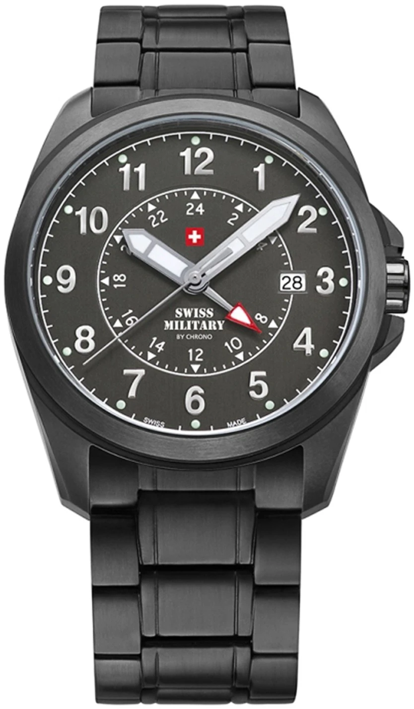 Swiss military Mens Analog Swiss quartz Watch with Stainless Steel bracelet Black