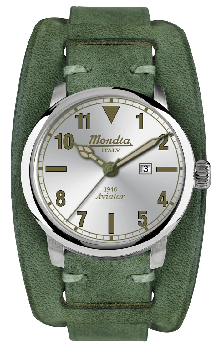 Mondia italy 1946 aviator Mens Analog Japanese quartz Watch with Leather bracelet White