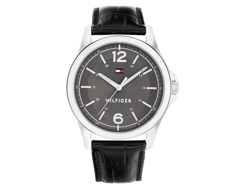 Tommy Hilfiger Black Leather Grey Dial Men's Watch - 1791376