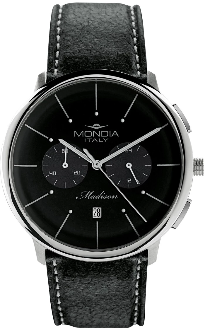 Mondia italy madisson chrono Mens Analog Japanese quartz Watch with Leather bracelet Black