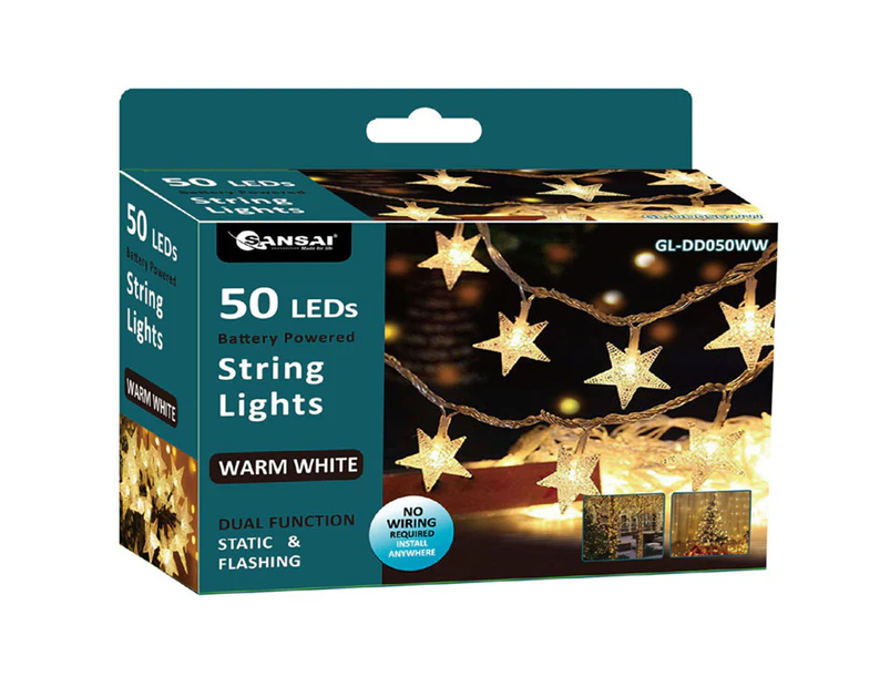 Sansai 50 LED Battery Star Decorative/Christmas String Lights Warm White