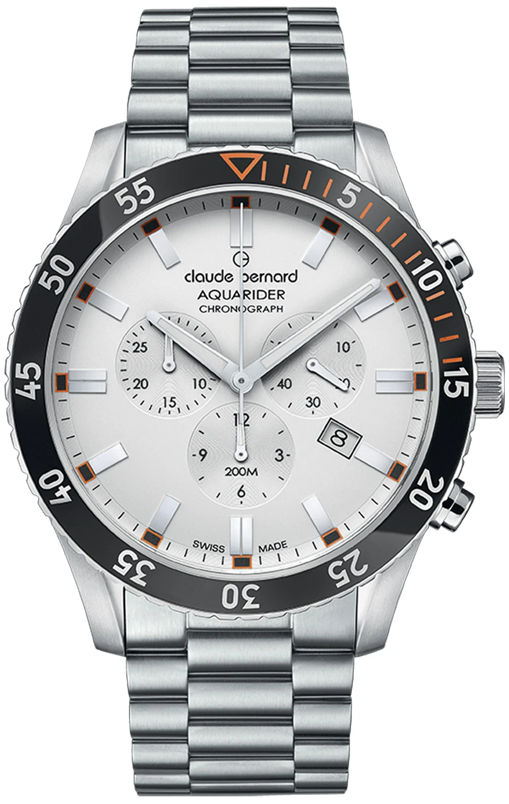 Claude bernard aquarider Mens Analog Swiss quartz Watch with Stainless Steel bracelet White