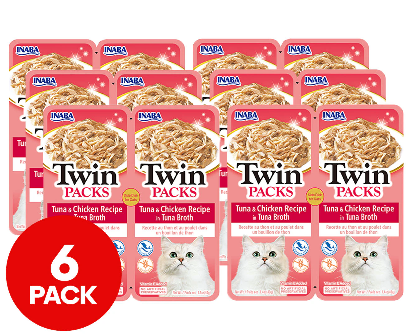 6 x 2pk Inaba Twin Packs Wet Cat Food Tuna & Chicken in Tuna Broth 80g