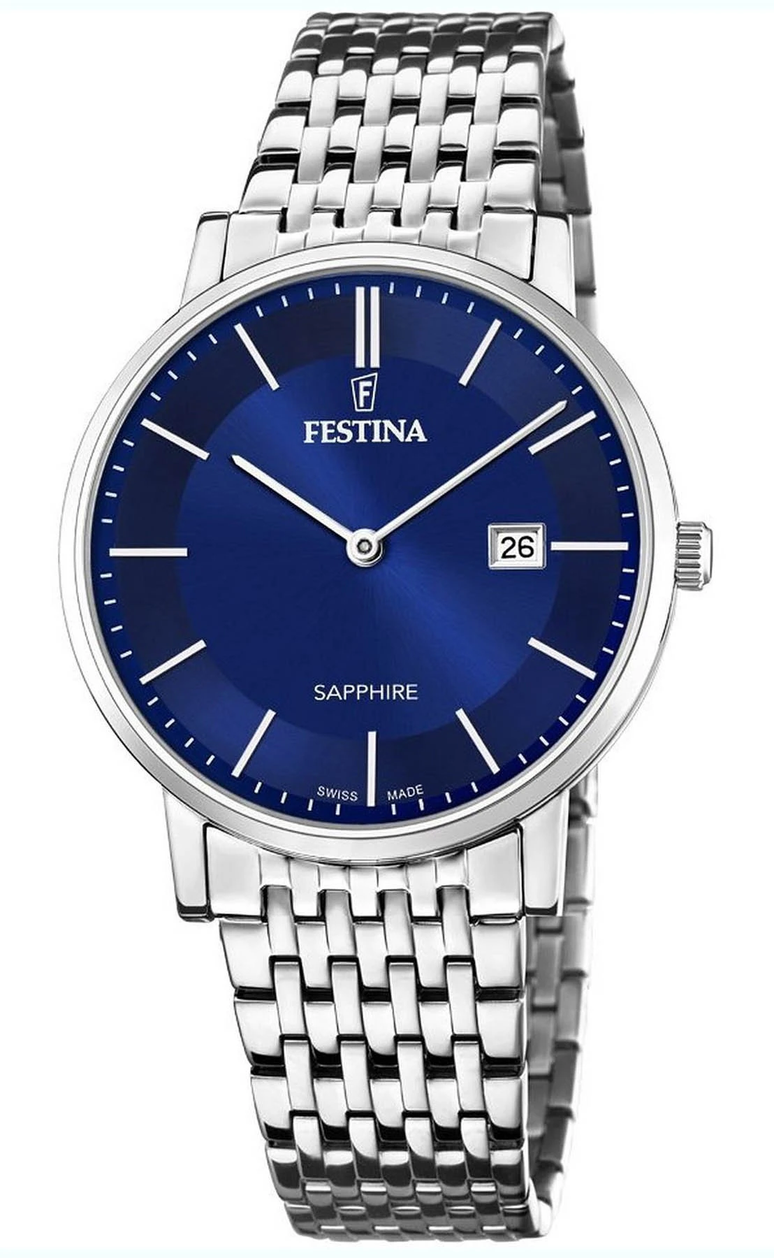 Festina swiss made Mens Analog Quartz Watch with Stainless Steel bracelet Blue