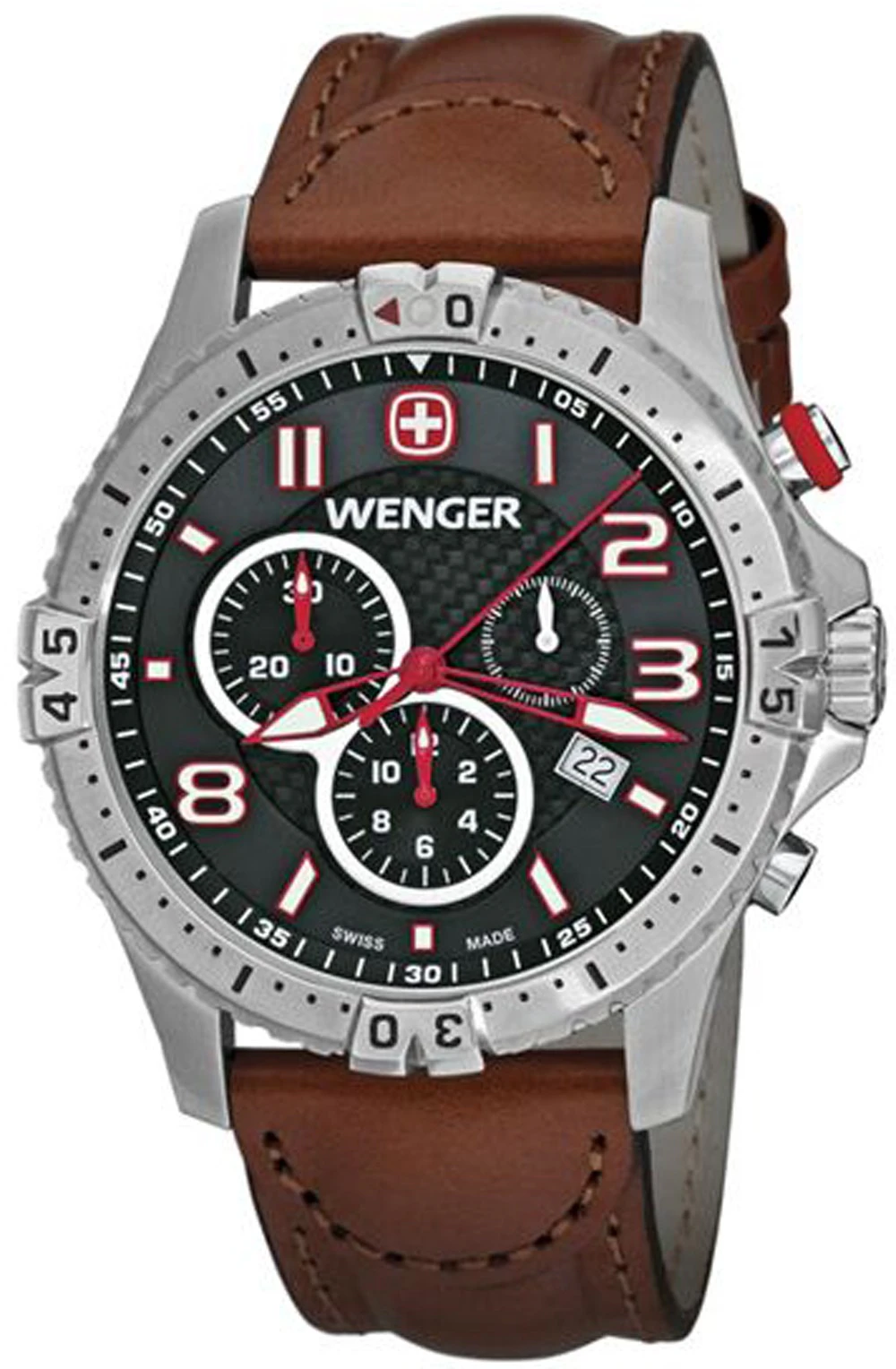 Wenger squadron chrono Mens Analog Swiss quartz Watch with Leather bracelet Black