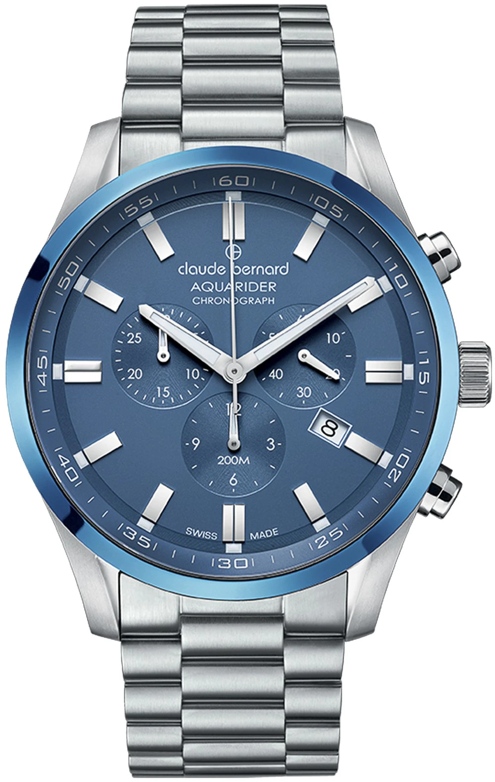 Claude bernard aquarider Mens Analog Swiss quartz Watch with Stainless Steel bracelet Blue