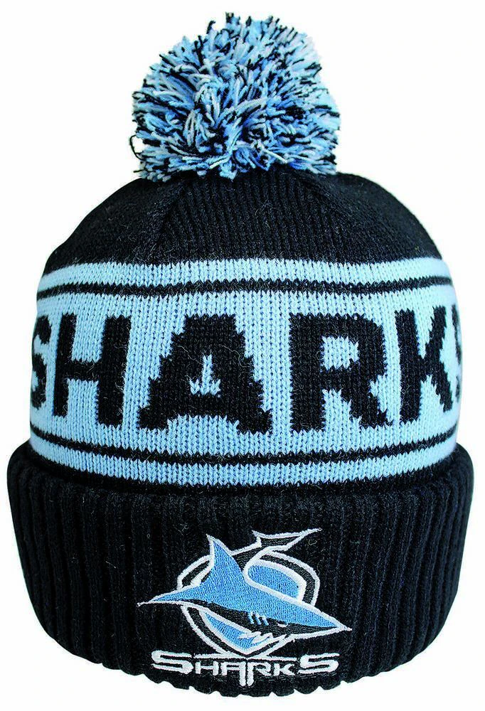 Cronulla Sharks NRL Embroidered Striker Pom Pom Beanie!