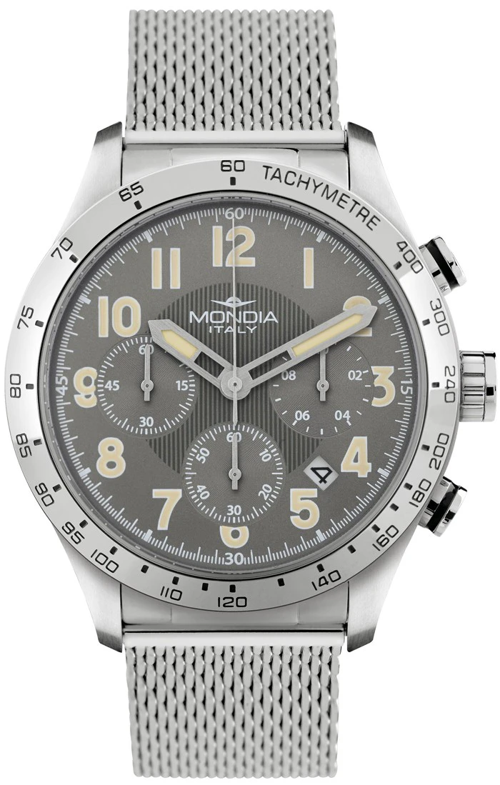 Mondia intrepido chrono Mens Analog Japanese quartz Watch with Stainless Steel bracelet Grey