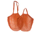 Orange 2 Pack Portable Reusable Cotton Mesh Net Woven Grocery Shopping Bag