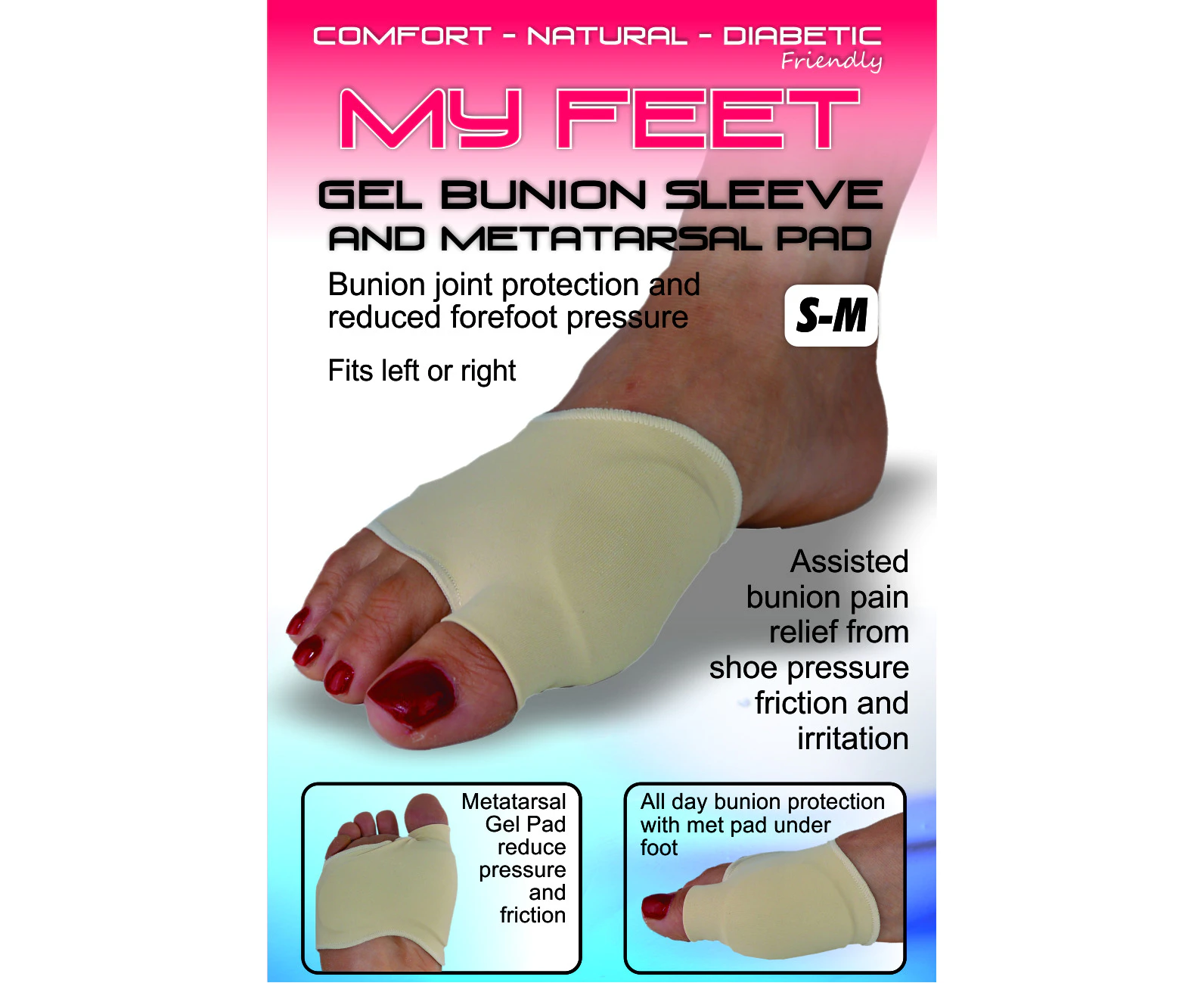 My Feet Gel Bunion Sleeve w/ Metatarsal Pad Sleeve Toe Spreader Joint Pain (each)