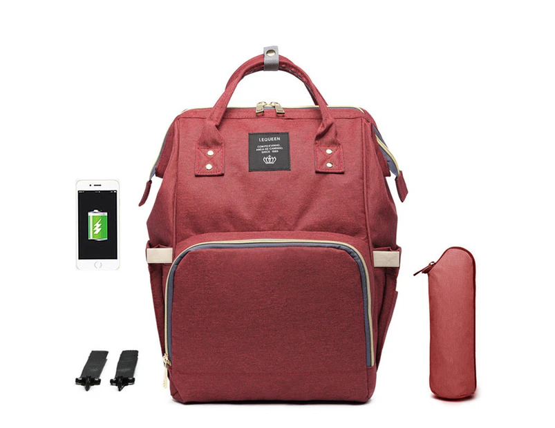 Diaper Bag Backpack Large Capacity Maternity Baby Nappy Bag with USB Charging Port,Red