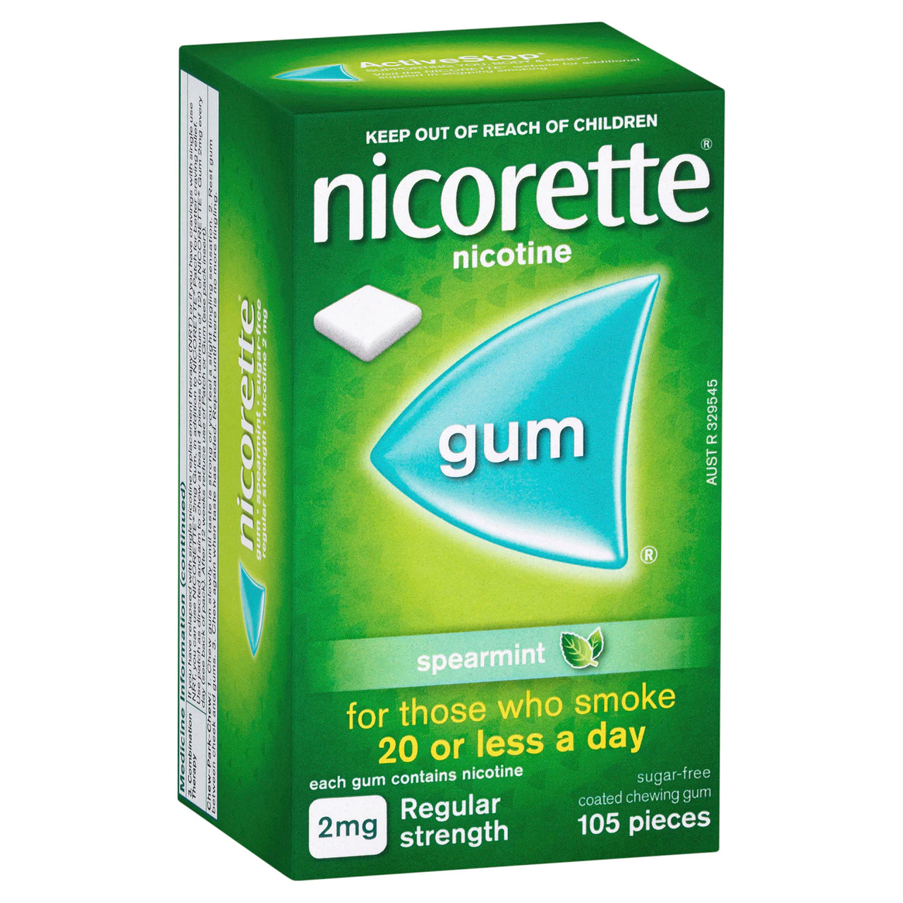 Nicorette Quit Smoking Regular Strength Nicotine Gum Spearmint 2mg 105 Pack