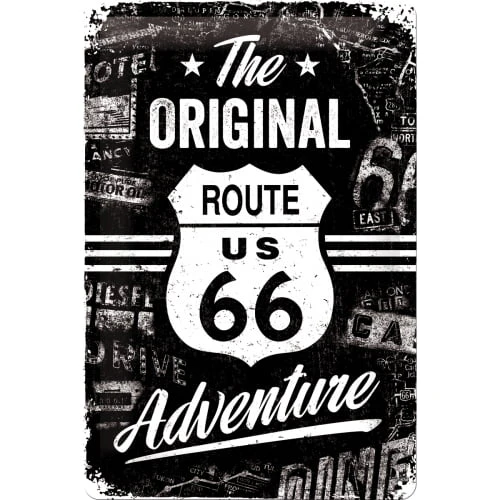 Route 66 Original Adventure Raised Embossed Man Cave Tin Sign 20 x 30cm