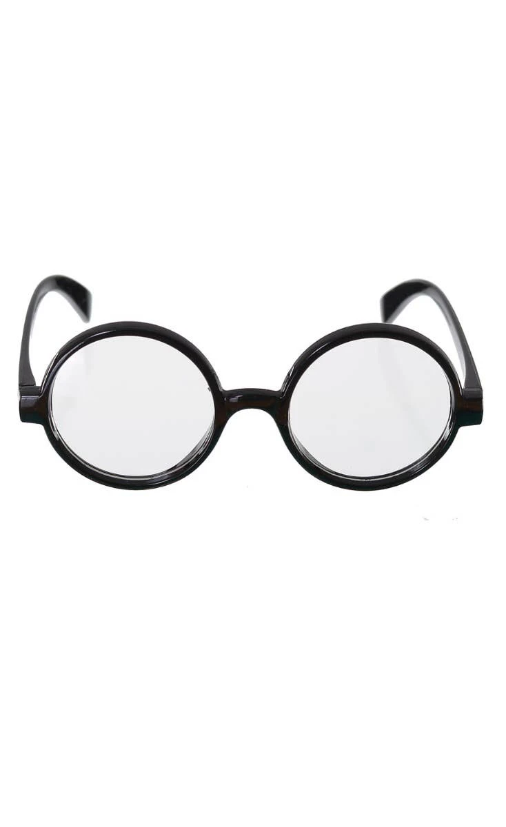 Round Black Frame School Nerd Costume Glasses