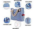 Blue and White Stripes Waterproof Canvas Beach Bag for Travel Gym Swim and Beach Holiday(Inclues one free Gift as seen on photo)