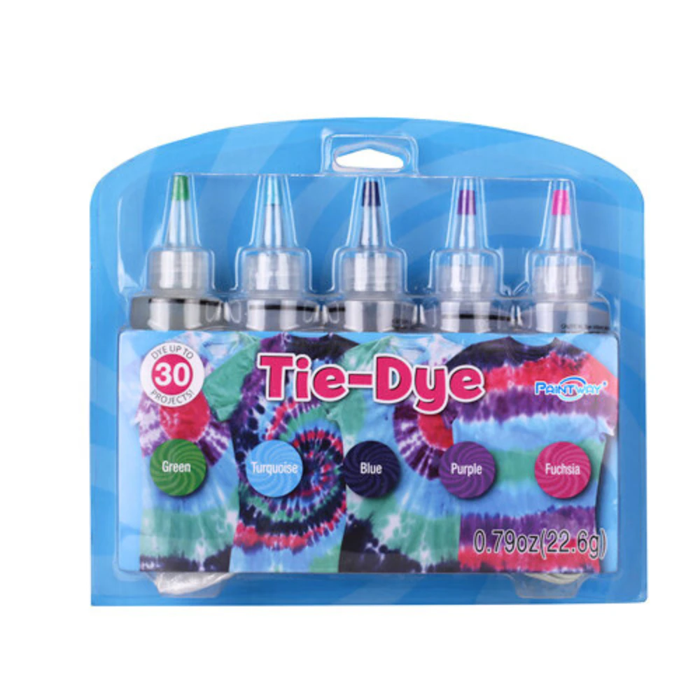 5pce Tie Dye Colours Tubes 120ml Green, Turquoise, Blue, Purple, Fuchsia Pack DIY Art Set