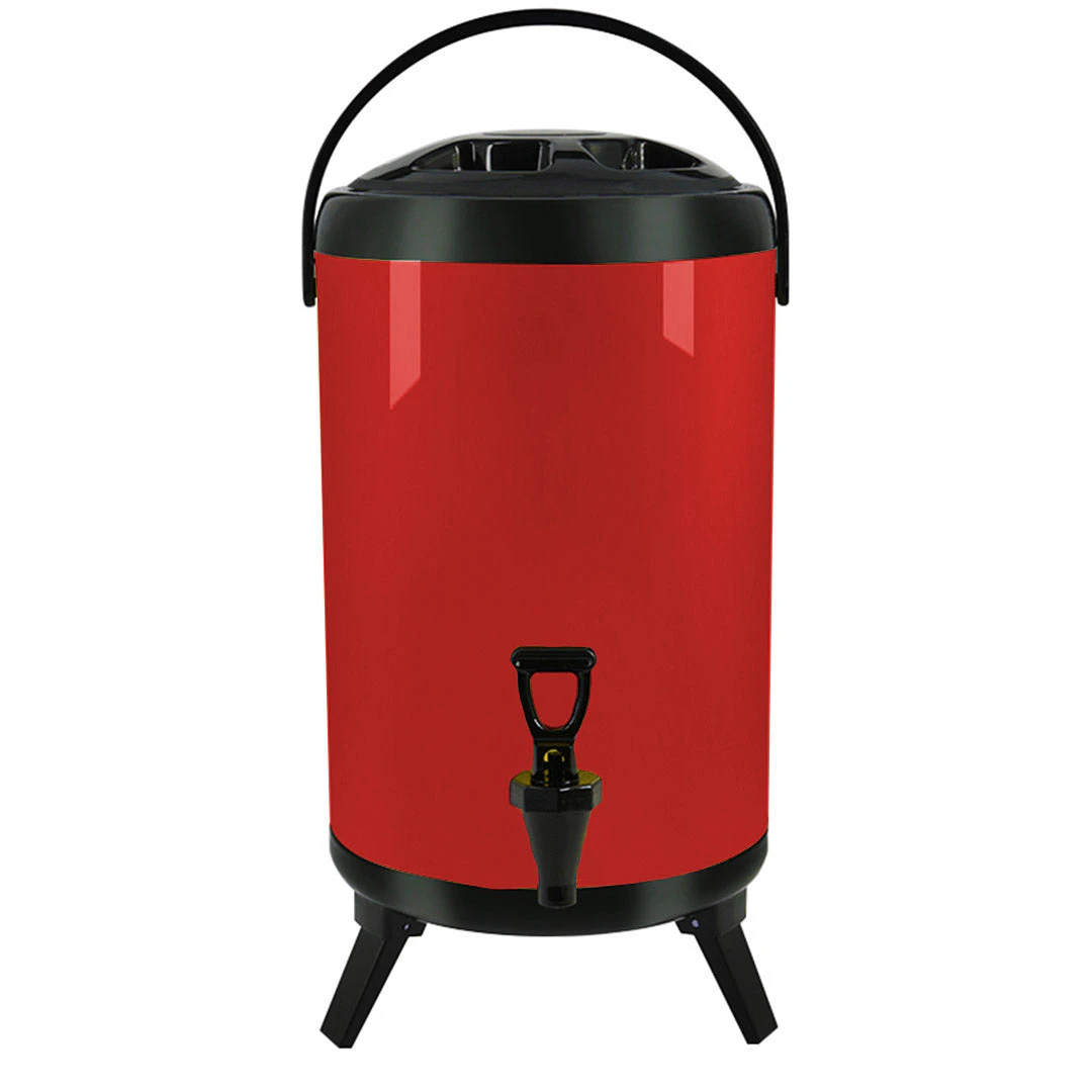 SOGA 10L Stainless Steel Insulated Milk Tea Barrel Hot and Cold Beverage Dispenser Container with Faucet Red