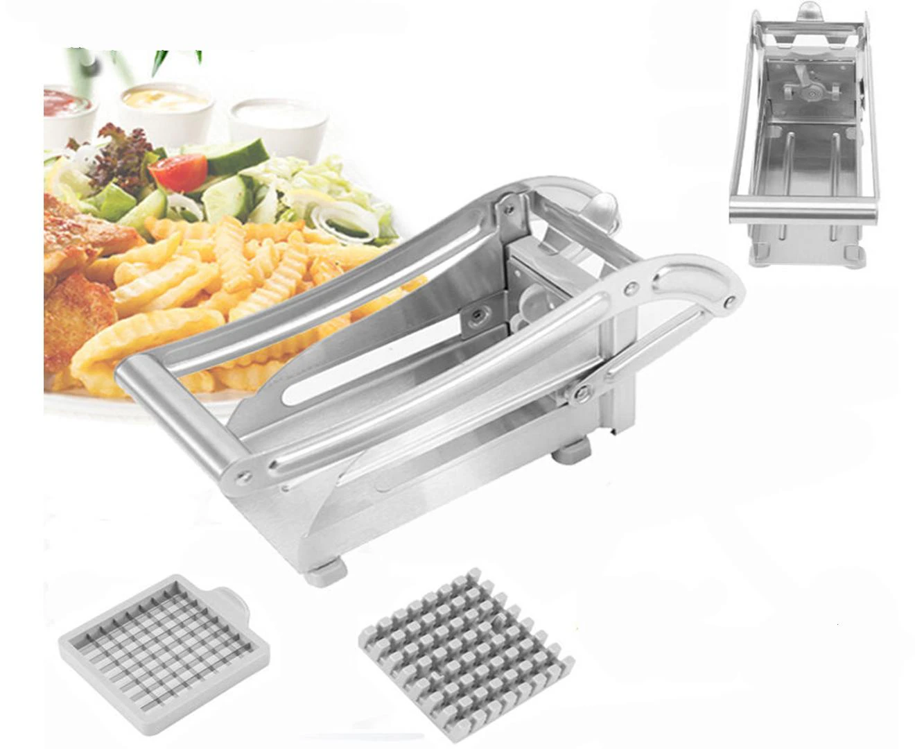 2 Blades French Fries Slicer Potato Chipper Chopper Cutter Chip Maker Steel NEW