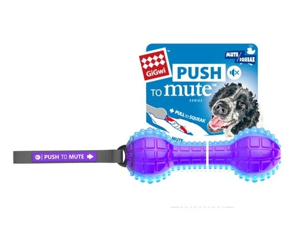 Gigwi Dog Push To Mute Transparent Squeak Toy Dumbell Purple Blue (WP)