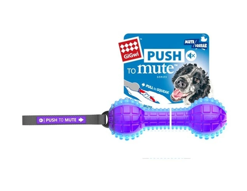 Gigwi Dog Push To Mute Transparent Squeak Toy Dumbell Purple Blue (WP)