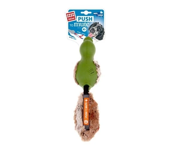 Gigwi Push to Mute Dog Toy Duck with Plush Tail Green