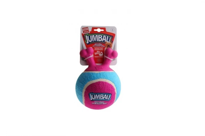 Gigwi Jumpball Rubber Handle Tennis Ball Dog Toy Rose Blue