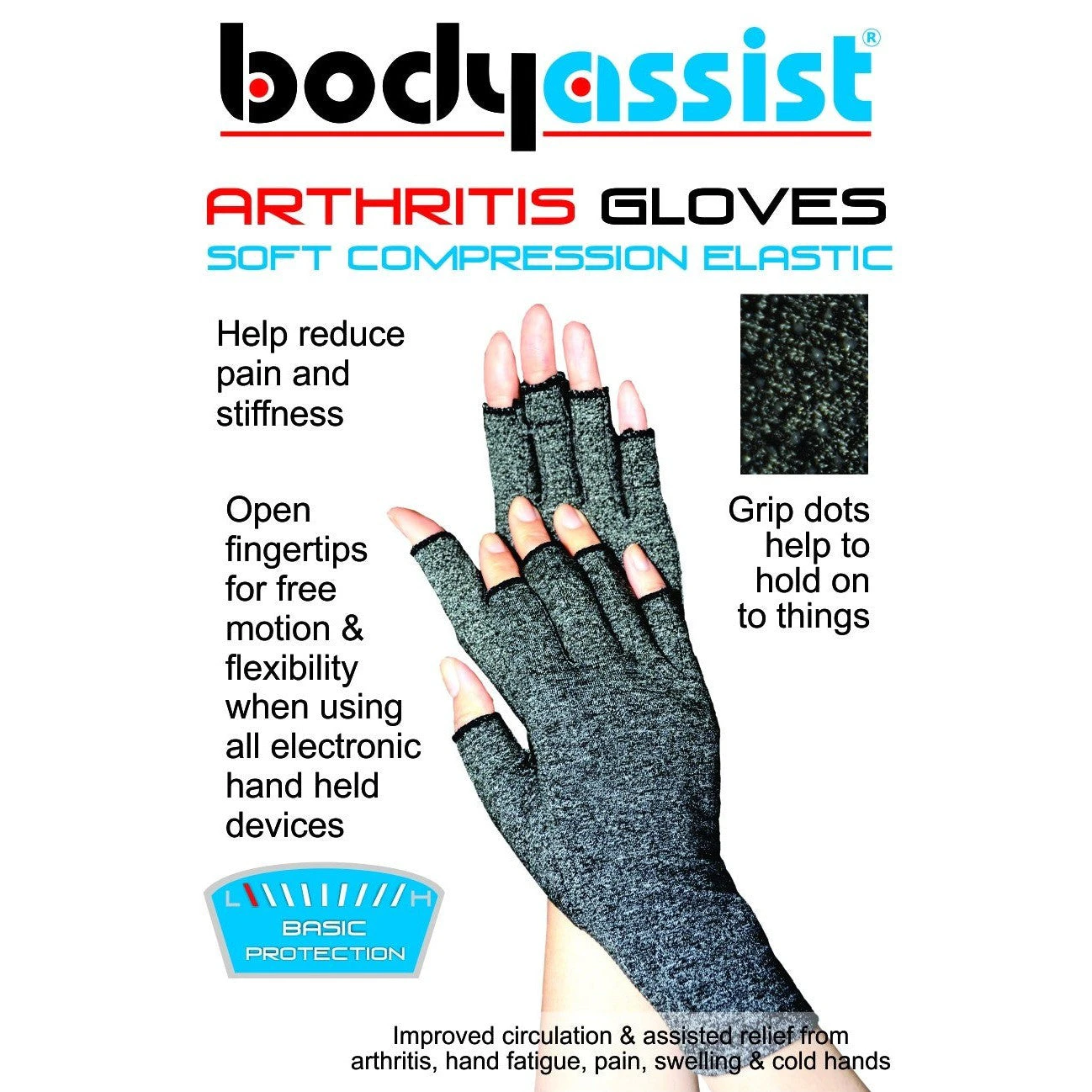 Bodyassist Soft Compression Arthritis Gloves Grey (Pair)