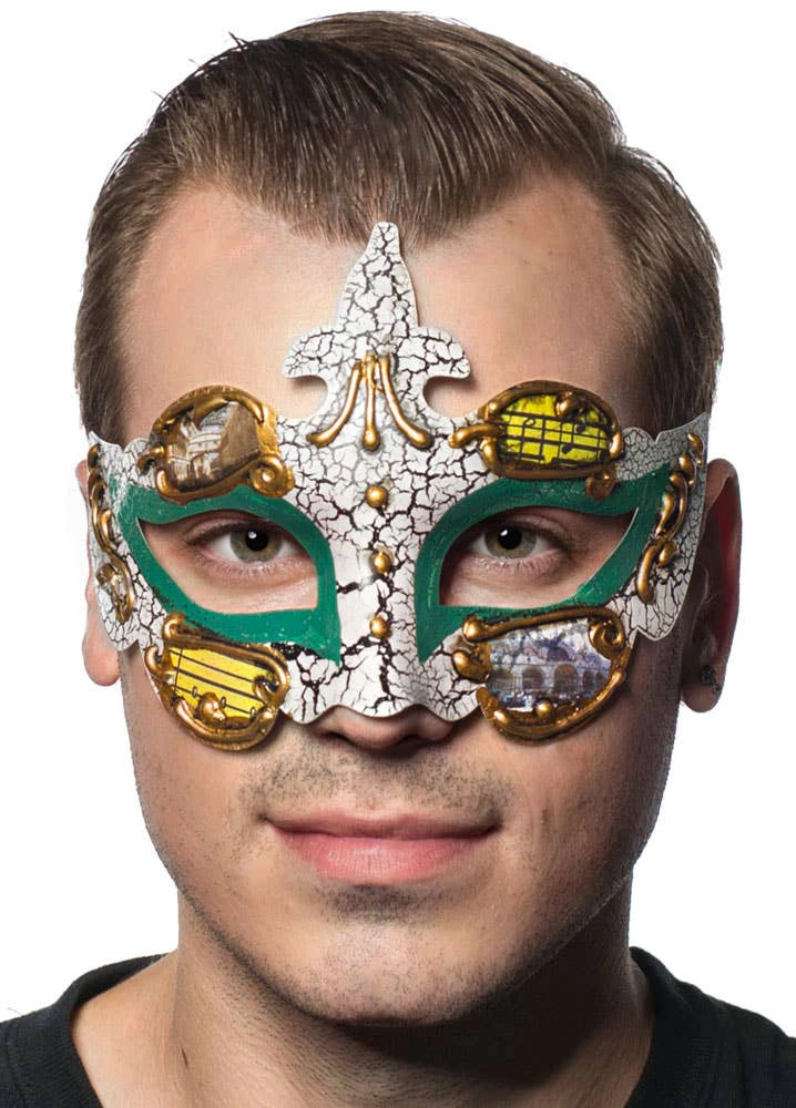 Baroque Mens Green Masquerade Mask Genuine Elevate Costumes - New