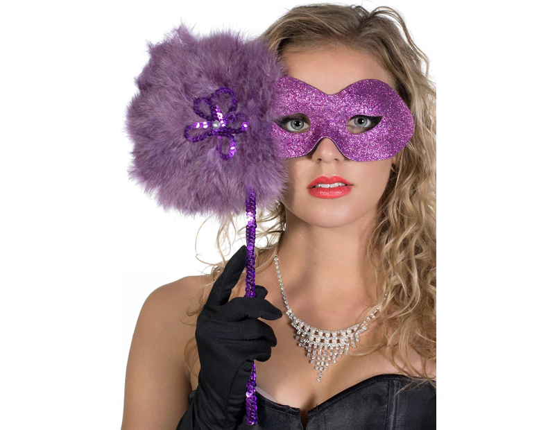 Glitter Swirls Hand Held Masquerade Mask in Purple