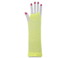 1980s Fishnet Fluro Yellow Gloves Genuine Heaven Costumes - New