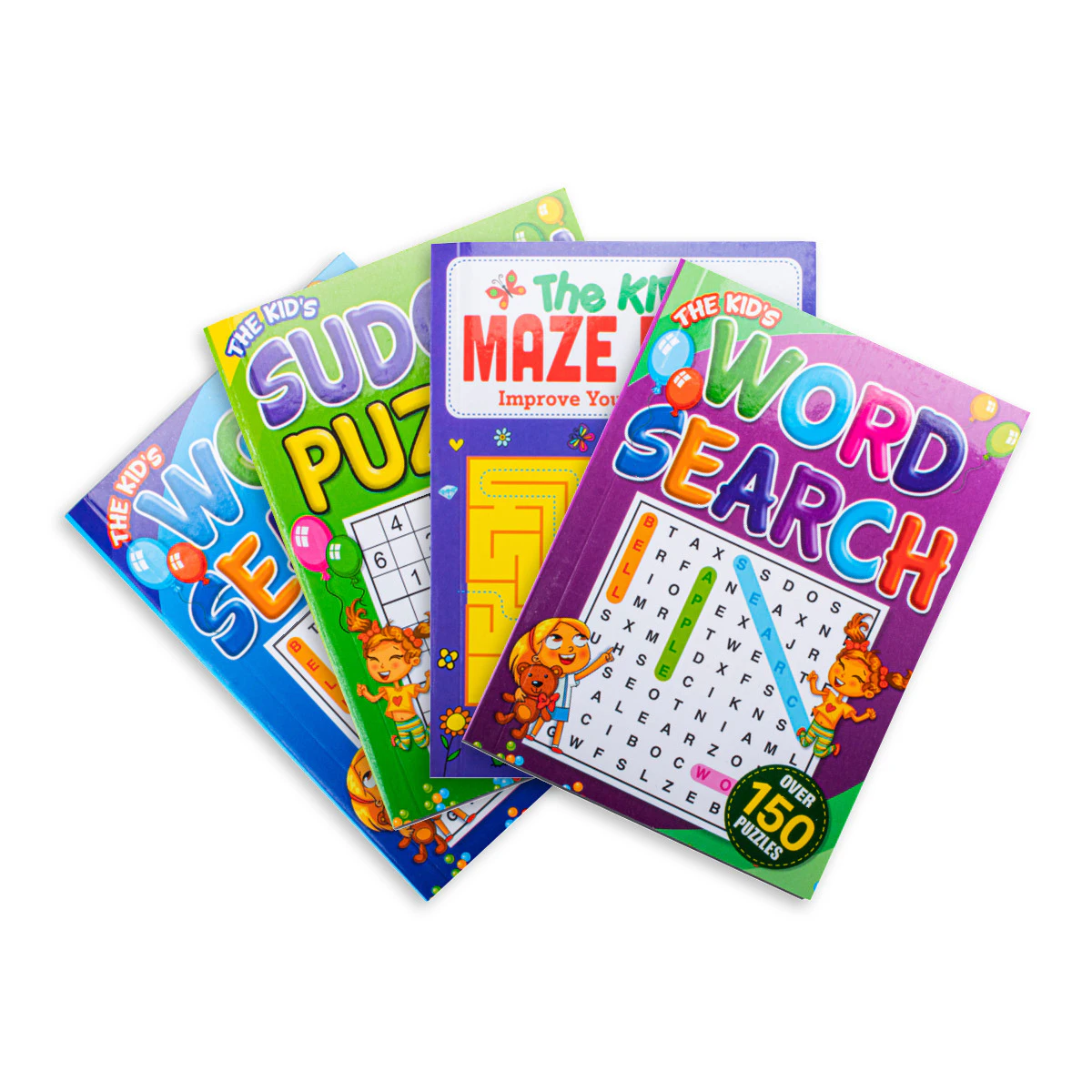 Office Central 4PK Kids Puzzle Books Word Search Mazes Puzzles Activities Fun Learning A6