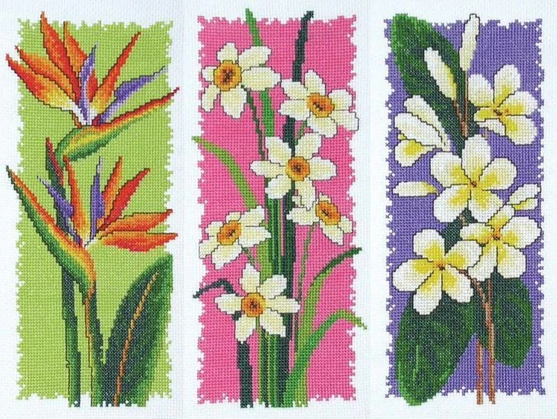 Country Threads BLOOMING BUDDIES Counted Cross Stitch Kit, 3 Designs 12 x 25cm, JJ-103