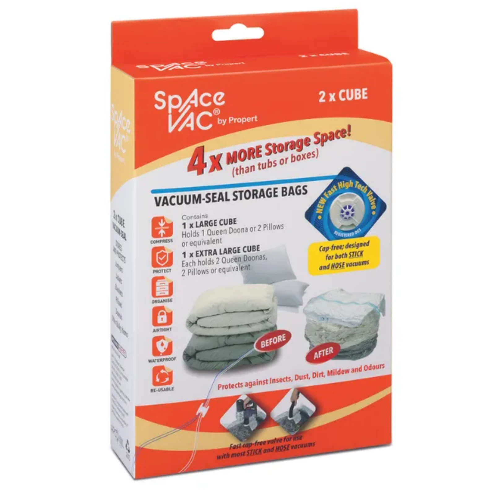 Space Vac Vacuum Storage Bag Seal Compressing Organizer Clothes - 2 Cube Pack